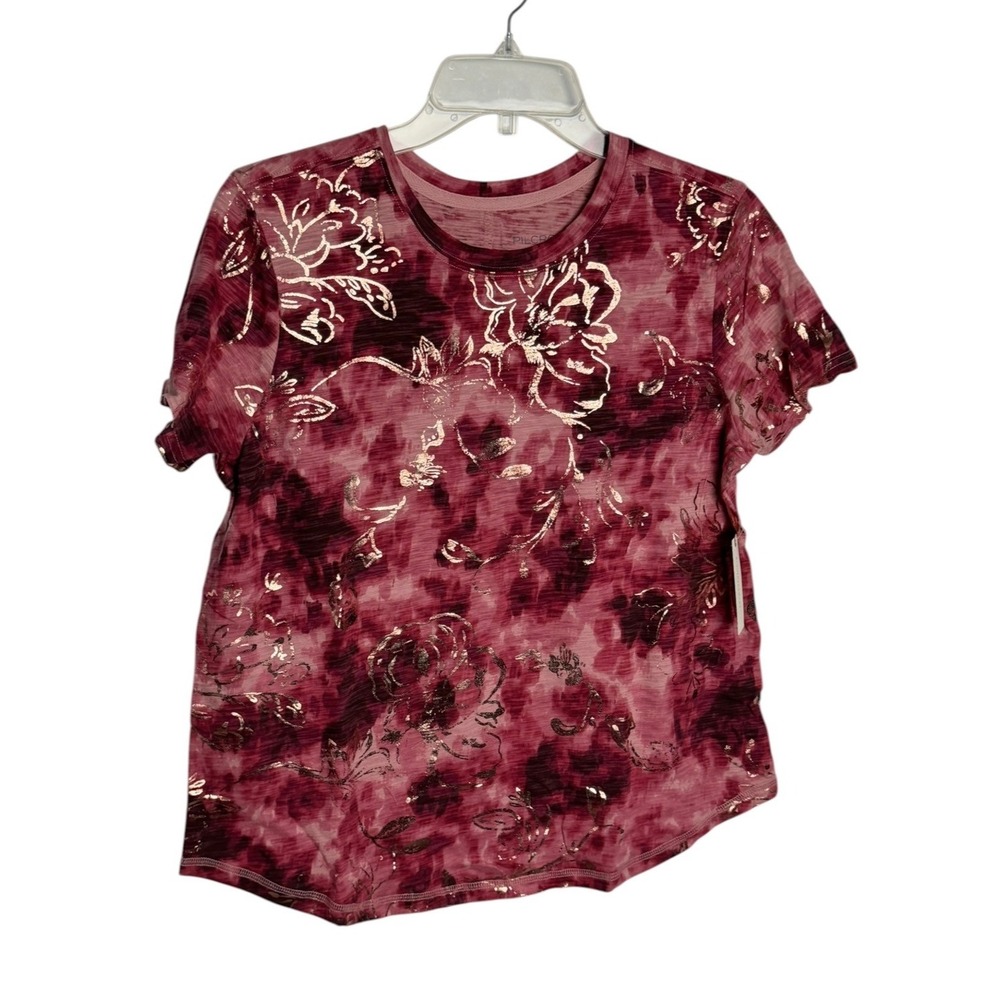 Pilcro Anthropologie Pink Purple Tie Dye Gold Foil Floral Cotton Tee Shirt M - Picture 4 of 8